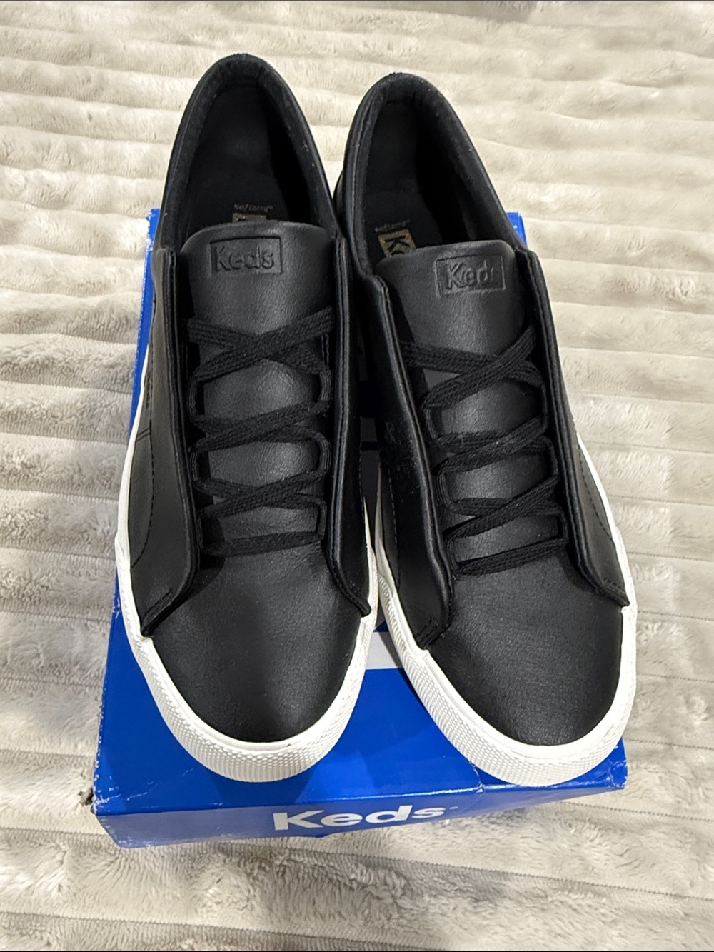 Keds Black Leather Low-Top Sneakers with White Sole